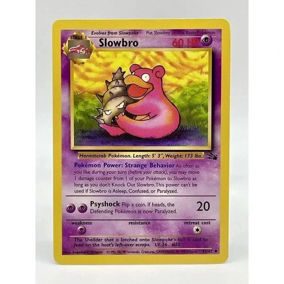 Slowbro 43/62 Pokemon Card TCG Non Holo Vintage 1999 Fossil Uncommon MP‎ - Picture 1 of 6
